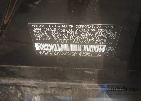 2011 Lexus Es 350 350 из США, поврежденный, VIN JTHBK1EG5B2455561